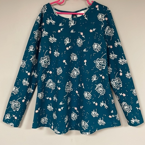 Hanna Andersson Girls Long Sleeve Tee , 10, NWOT, dark turquoise with flowers - Picture 1 of 7